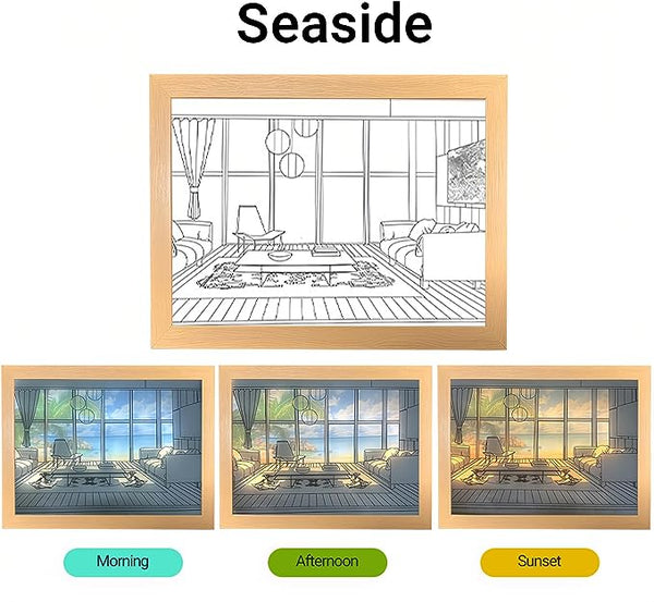 Lighting Painting Decoration 33*24cm ( 13.2*9.6 inch ), LED 3 Color Glowing Photo Frame, Night Light Painting with Sunshine Shadow Box for Wall Art Desktop Bedroom Living Room Decor. Made for parashuteHome.