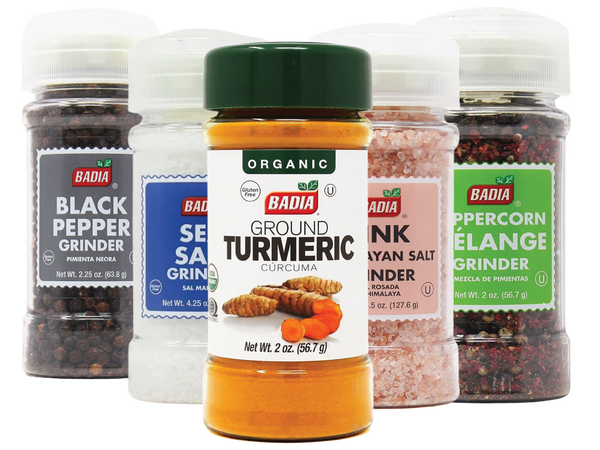 Pack of 5 (pink sea sale, sea salt, peppercorn melange, black pepper and organic turmeric)