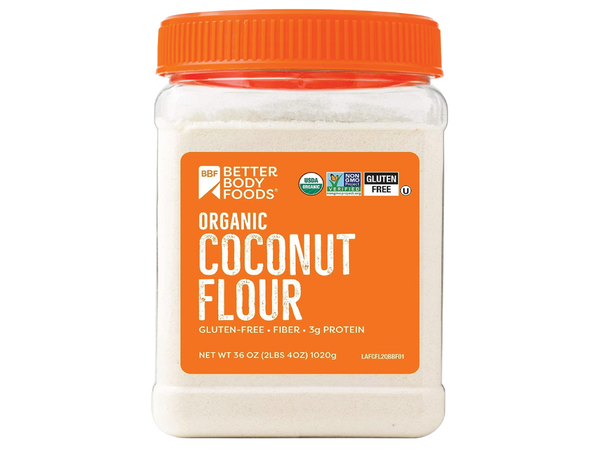 BetterBody Foods Organic Coconut Flour 2.25 Pound Jar, Naturally Gluten-Free White Flour Alternative with a Slight Coconut Taste and Aroma, 23% Dietary Fiber per Serving