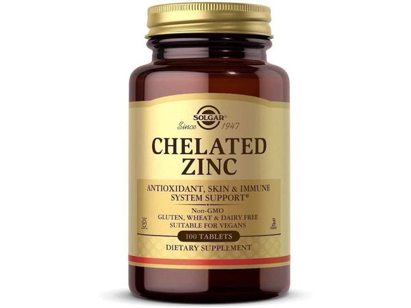 Solgar Chelated Zinc, 100 Tablets - Zinc for Healthy Skin - Supports Cell Growth & DNA Formation - Exerts Antioxidant Activity - Supports A Healthy Immune System - Non GMO, Gluten Free - 100 Servings